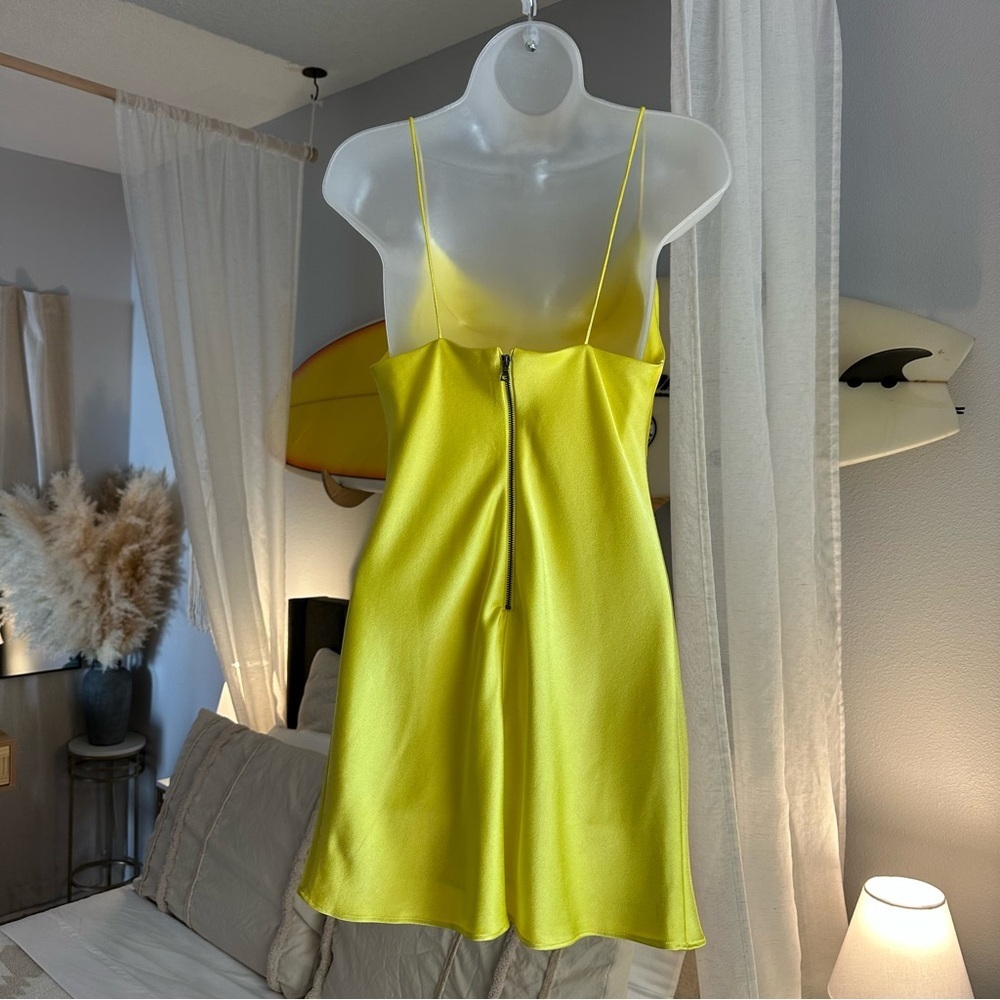 Alice + Olivia Harmony Mini Slipdress Satin 90s Cowl Neck in Canary Yellow - Picture 3 of 11